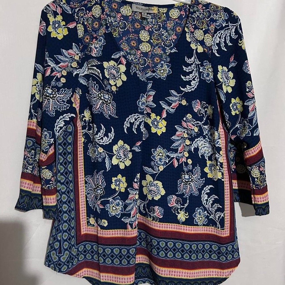 Figueroa & Flower boho navy floral tunic top size 1X